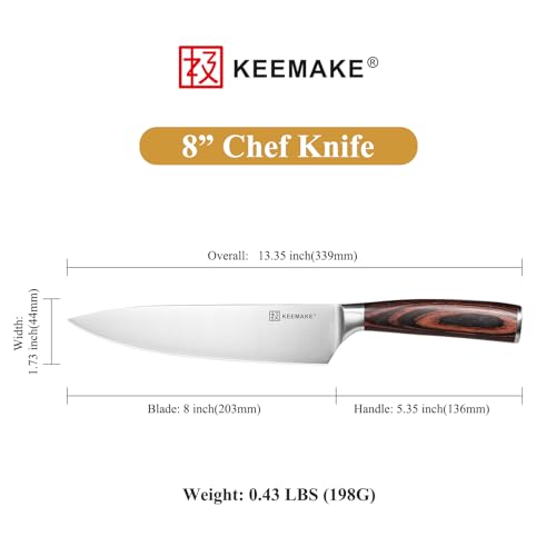 KEEMAKE Chef Knife 8 inch, Japanese Kitchen Knife with German High Carbon Stainless Steel 1.4116 Meat Knife, Gyuto Knife with Ergonomic Pakkawood Handle Knife for Kitchen Chopping Knife