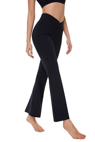 bpbtti Womens High Waisted Flare Leggings Seamless Buttery Soft Yoga Pants with Pockets Tummy Control Workout Non See Through Sweatpants (U, S)