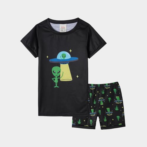 MyFav Pajamas for Boys Cute Cartoon Short Sleeve Sleepwear Snug-Fit 2 Pieces Summer PJs Sets,Navy Blue Dinosaur, 5Y