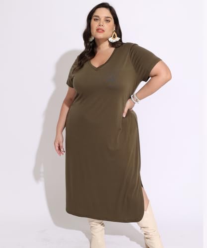 RITERA Plus Size Dresses for Women V Neck Casual Loose Pocket Short Sleeve Slits Long Maxi T Shirt Dress for Women Swing Maxi Dress USA Flag Independent Day Summer 2024 XL 14W 16W