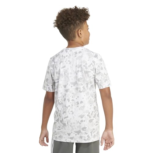 adidas Boys' Short Sleeve Cotton Camo Print T-Shirt, White and Light Grey SM