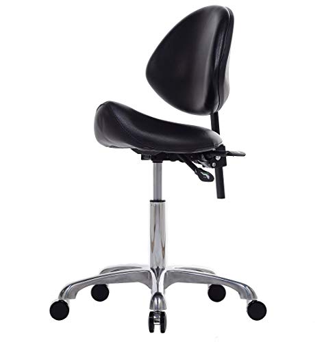 FRNIAMC Hydraulic Saddle Rolling Adjustable, Heavy-Duty (350 lbs) Stool Chair for Beauty Salon Massage Dental Clinic Office(With Backrest,Black)