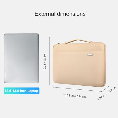 LANDICI 360°Laptop Sleeve Case 13 13.6 Inch Compatible with MacBook Air 13 M1/M2/M3/M4 2020-2025, MacBook Pro 13/14, IPad Air/Pro 13, Waterproof Computer Bag Cover with Handle, Apricot