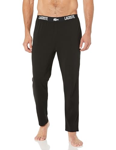 Lacoste Mens Straight Fit Pajama Pant With Croc Waistband Trouser, Black, X-Small US