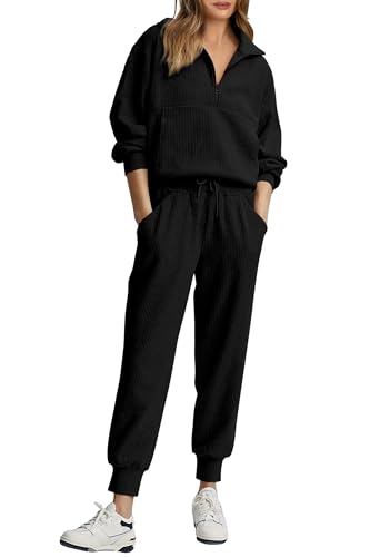 PRETTYGARDEN Womens 2 Piece Sweatsuits Set Long Sleeve Half Zip Pullover Sweatshirt Joggers Sweatpants Fall Outfits Tracksuit (Coffee,Medium)