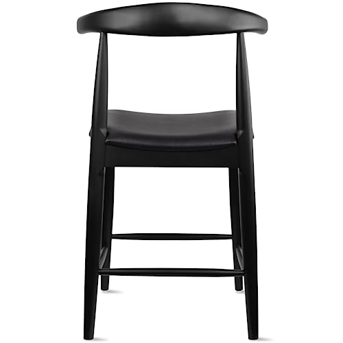 2xhome Elbow Countertop Height Bar Stool Wood Frame Bar Stools with Open Backs Dark PU Leahter Cushion Dark Black, Single, Set of 1