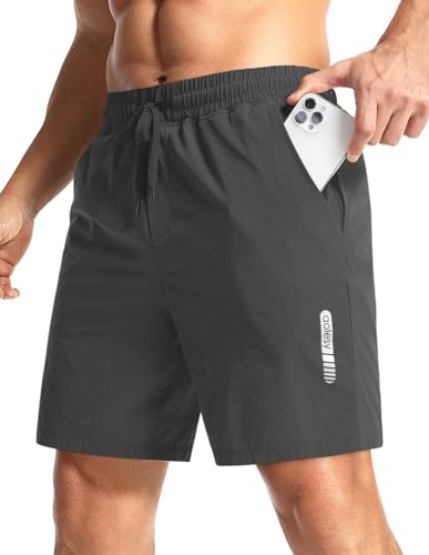 Aolesy Men's Workout Running Shorts 7 Inch Gym Athletic Shorts for Men Quick Dry Lightweight Sport Shorts with Zipper Pockets Black