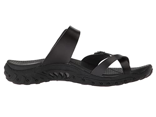 Skechers Women's Reggae-Carribean-Double Buckle Toe Thong Slide Sandal, Black, 6 M US