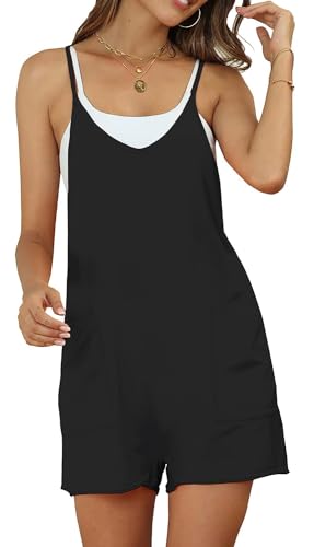 HAILTH Women's Overall Shorts Rompers for Women Casual Summer Short Jumpsuits Sleeveless Loose Spaghetti Strap Baggy Overalls Jumpers High Elasticity and Loose Fitting