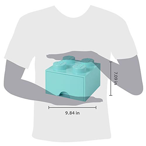 LEGO Brick Drawer, 4 Knobs, 1 Drawer, Stackable Storage Box, Aqua Mint Green