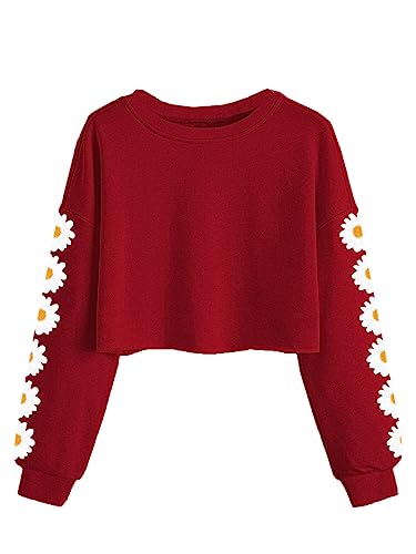 Dellytop Kids Crop Tops Girls Long Sleeve Tee Shirts Cute Daisy Pinted Fashion Sweatshirt Pullover Top