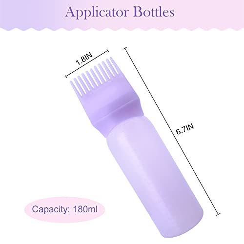 Cosywell Root Comb Applicator Bottle 6 Ounce Hair Dye Applicator Brush 3 Pack for Hair Root Comb Color with Graduated Scale(Pink White Purple)