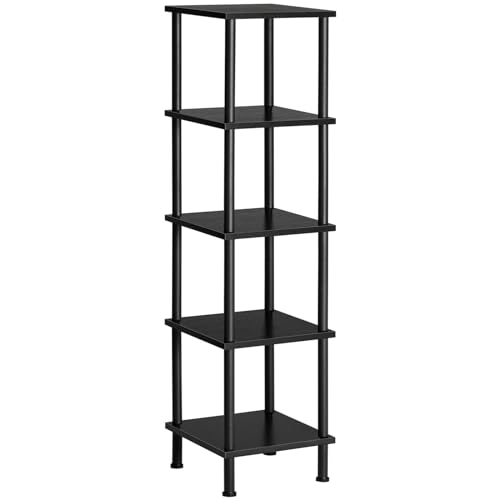 HOOBRO 5-Tier Corner Shelf Stand, Corner Square Rack Display Shelf, Tall Storage Rack Plant Stand, Corner Bookcase for Small Spaces, Living Room, Home Office, Kitchen, Black BK50CJ01