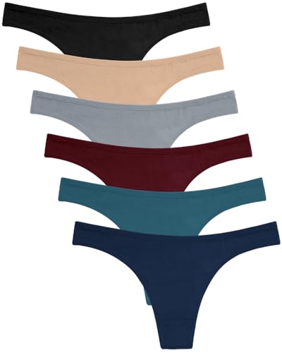 ANZERMIX Women's Breathable Cotton Thong Panties Pack of 6 (6-pack Dark Vintage, Medium)