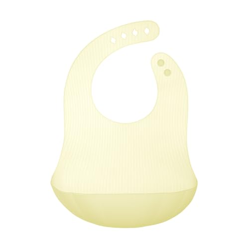 Olababy Fold N Go Silicone Baby Bib w Travel Case | Soft, Lightweight, Waterproof Bibs for Infants & Toddlers | BPA Free (1 Bib + 1 Travel Case, Lemon)