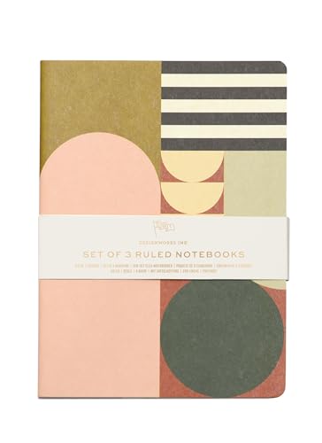 DesignWorks Ink Set Of 3 Coordinated Saddle Stitched Flex Notebooks, 6" X 8", Mod Geo