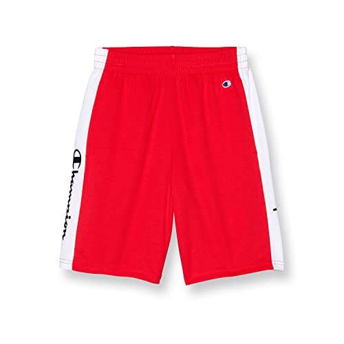 Champion Little, Athletic Boys, Lightweight Shorts for Kids, Graphics, 8", Scarlet/White