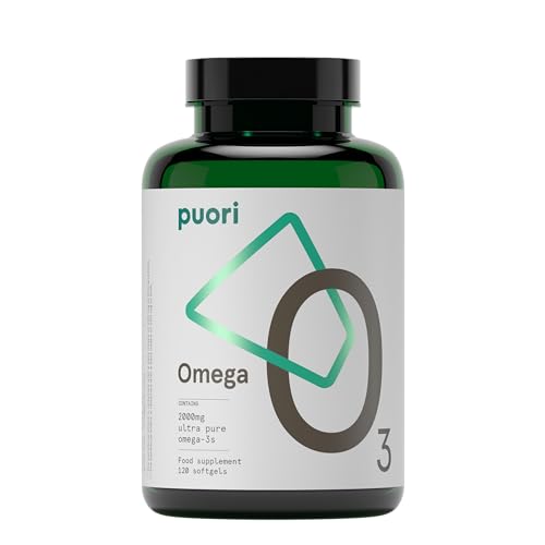 Puori Omega 3 Fish Oil - Ultra Pure 2000mg - 120 Softgels - Heart, Brain and Eye Health Supplement - Burpless, IFOS Certified, Non-GMO Capsules - O3 - 2000mg EPA 1250mg DHA 500mg