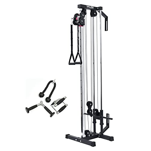 Valor Fitness Wall Mount Cable Machine – Adjustable Dual Pulley System with 16 Positions, LAT Pull, Strap Handles & Attachments – Max Weight 200 LB – Ideal Home Gym Equipment for Strength Training