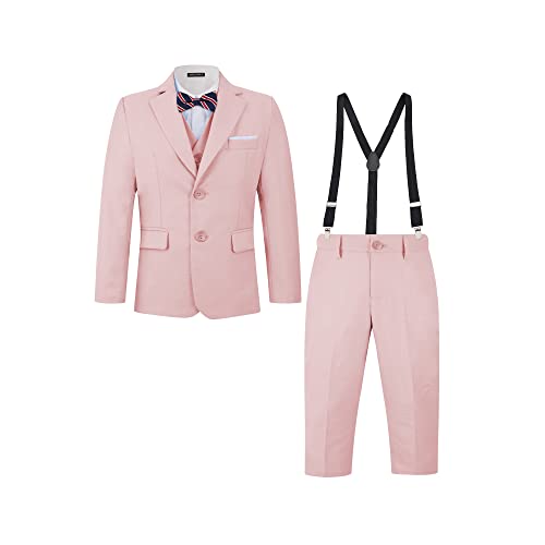 MAGE MALE Boys Multiple Colour Formal Dress Suits 5 Piece Slim Fit Dresswear Suit Set with Kids Suspenders Gold