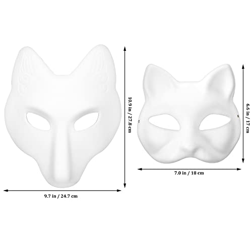 Toyvian Therian Mask Cat Masks Fox Mask Set White Paper Mask Hand Painted Blank Mask Diy Your Own Mask Cosplay Fox and Cat Animal Mask DIY Blank Masks Masquerade Accessories