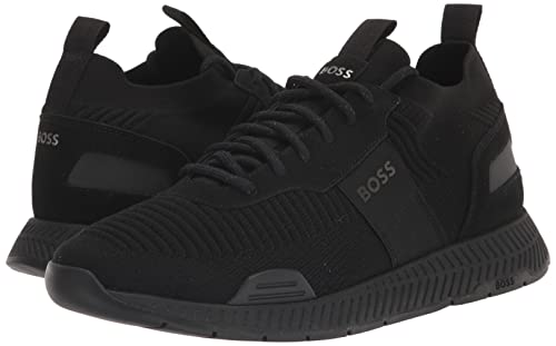 BOSS Men's Mesh Mix Running Sneakers, Black Oil, 7