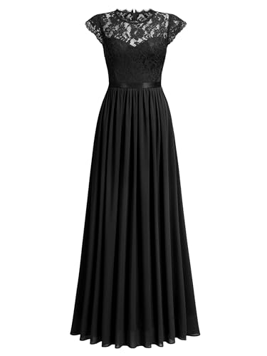 Miusol Women's Formal Floral Lace Evening Party Maxi Dress Black