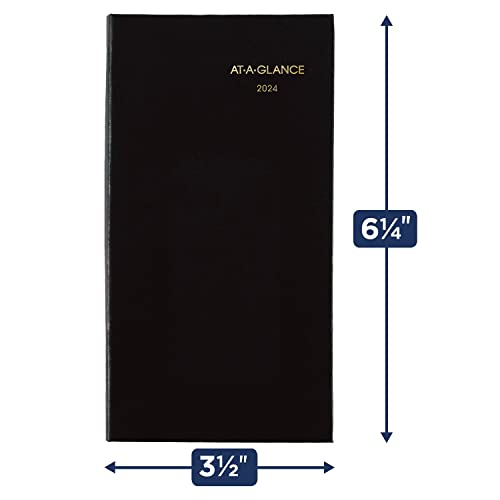 AT-A-GLANCE Fine Diary 2024 Weekly & Monthly Diary, 3" x 6", Pocket Size, Black (72020524)