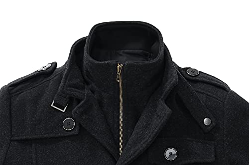 wantdo Men's Stylish Double Breasted Wool Blended Pea Coat with Belt Pure Grey M