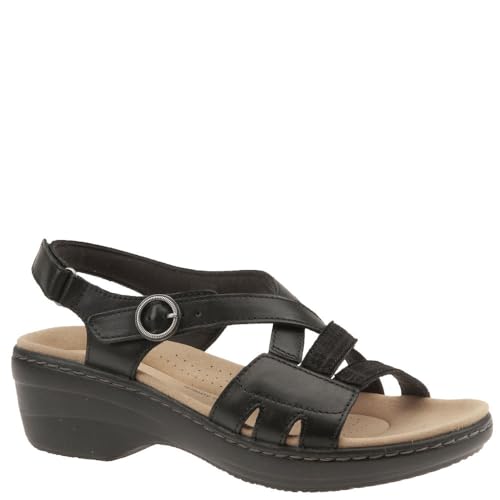 Clarks Women's Merliah Bonita Wedge Sandal, Black Leather, 8