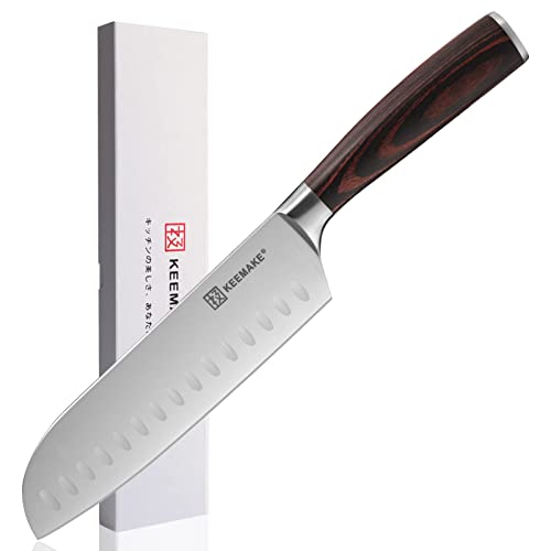 KEEMAKE Santoku Knife 7 inch, Japanese Chef Knife with German High Carbon Stainless Steel 1.4116 Chopping Knife, Kitchen Knife with Pakkawood Handle Knife for Kitchen Cutting Knife