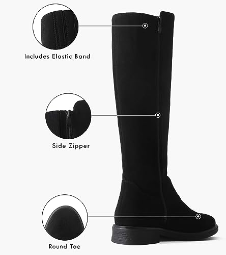 Shoe'N Tale Women's Knee High Boots Flat Low Heel Stretchy Round Toe with Side Zipper(6.5,Nude Knit)