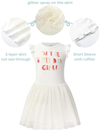 V.&GRIN Girls Unicorn Dress 3T White Toddler Tutu Birthday Summer Short Sleeve Tulle Sundress