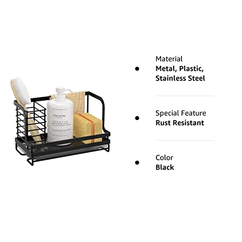 ODesign Sink Caddy,Kitchen sink Organizer Caddy Holder with Drain Pan Sponge Scrubber Brush Kitchen Caddy for Countertop Sponge Holder for Kitchen Sink,SUS304 Stainless Steel Rustproof - Black