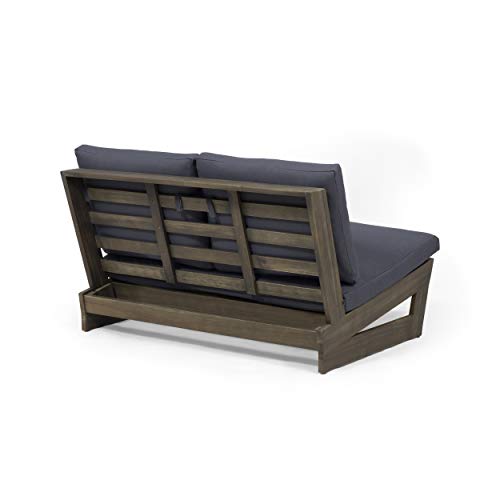 Great Deal Furniture GDFStudio Outdoor Acacia Wood Loveseat with Cushions, Gray and Dark Gray