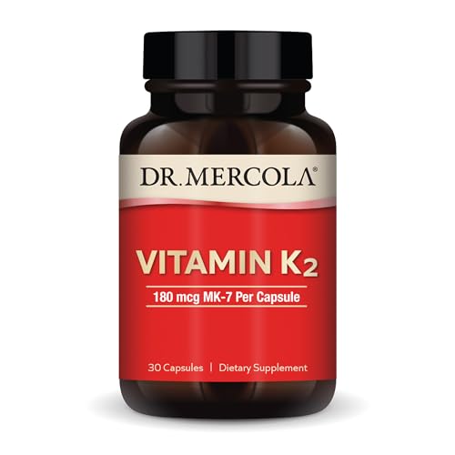 Dr. Mercola Vitamin K2, 30 Servings (30 Capsules), 180 mcg MK-7 Per Capsule, Dietary Supplement, Promotes Healthy Arterial Function, Non-GMO