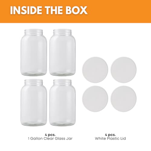 FastRack One gallon Wide Mouth Glass Jar with Lid-Set of 4