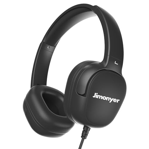 Jimonyer Kids Headphones for School, 3.5mm Jack Wired Headphones for Kids with Safe Volume Limiter, HD Stereo Sound On-Ear Girls Boys Toddler Headphones for Tablet, iPad, Kindle(Black)