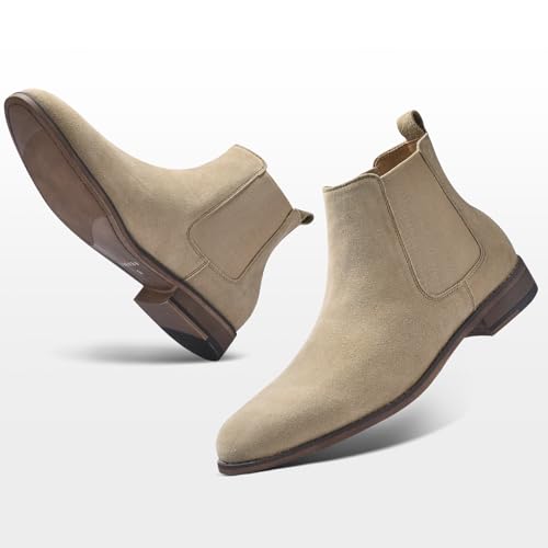 Chelsea Boots for Men Suede Casual - Ankle Chukka Dress Slip on Boots Waterproof QEXXM01-TAN-13