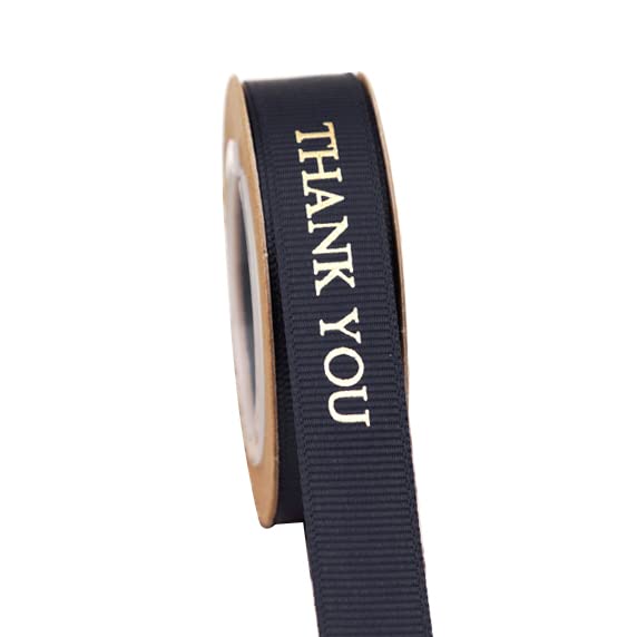 Meseey 5/8 Inch,10-Yard Spool, Metallic Gold Print Thank You, Grosgrain Ribbon,for Christmas,Birthday, Wedding,Craft Decoration Gift Wrapping,All Crafting and Sewing (Black)