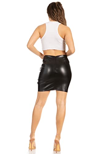 Elegant Black Faux Leather Mini Skirt High Waisted with Ruched Side Wrap & Asymmetrical Tulip Hem Stylish & Versatile for Women, Black, Small