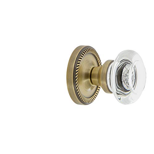 Nostalgic Warehouse 712228, Passage-2.375", Antique Brass Rope Rosette with Round Clear Crystal Glass Knob