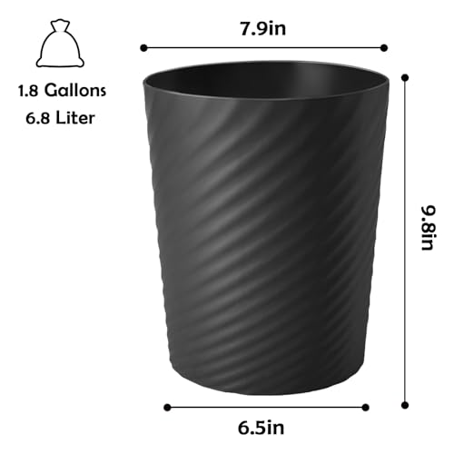 YGJT Small Trash Can, 3 Pack 1.8 Gallons Bathroom Trash Can, Slim Waste Basket, Round Garbage Can, Plastic Trash Bin for Kitchen, Dorm, Bedroom, Office, Living Room, Study, Compact Spaces(Black)