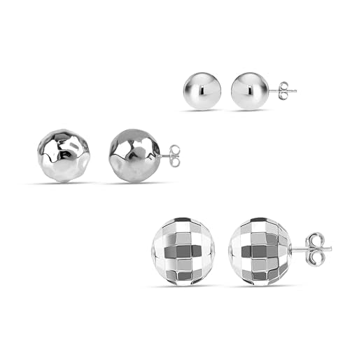 Charmsy Set of 3 Pairs 925 Sterling Silver Classic Rose-Gold Plated Ball-Post Stud Earrings for Girl Teen Women 3mm 6mm 8mm