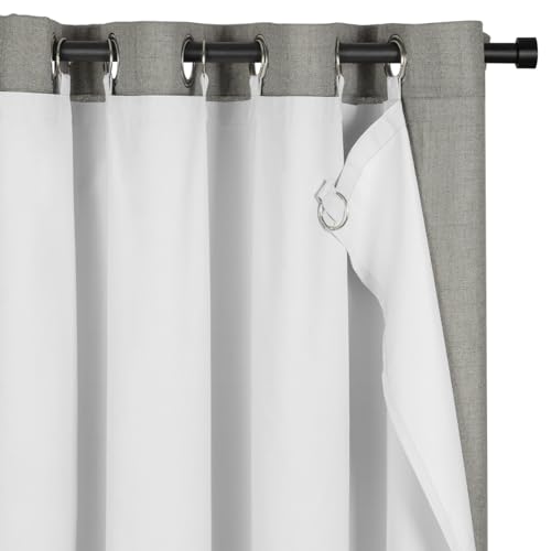 INOVADAY Blackout Curtain Liners 2 Panels Set, Thermal Insulated Light Blocking Liners for Window Curtains 96 Inches Long with Rings (Greyish White, W27 x L92)