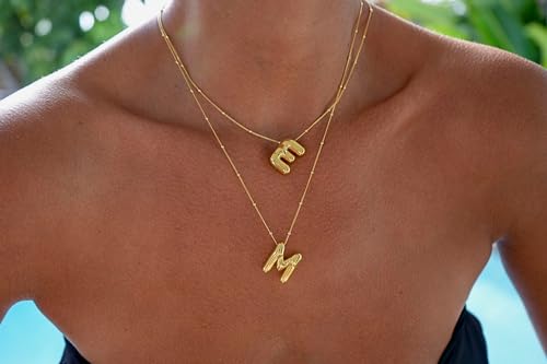 DIOWUS Bubble Letter Necklace For Women,Dainty Balloon Initial Necklaces 18k Gold Plated Chain Pendant Alphabet Necklaces For Girlfriend Charm Simple Jewelry Gift (zircon-L)