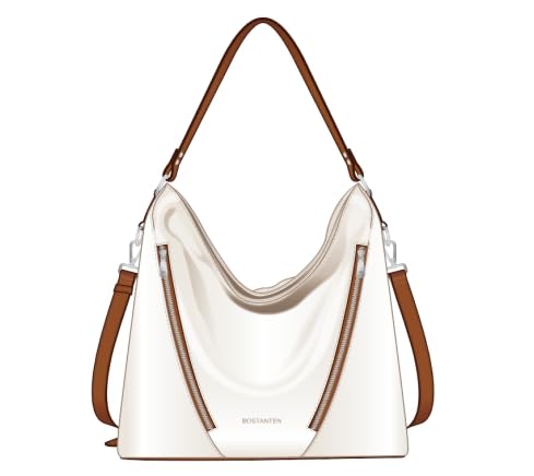BOSTANTEN Women Purse and Handbag Vegan Leather Shoulder Hobo Bags with Multi Pockets and Removable Strap, Beige with Brown