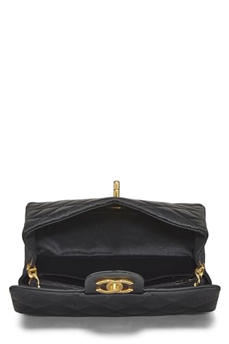 Chanel, Pre-Loved Black Quilted Satin Half Flap Mini, Black