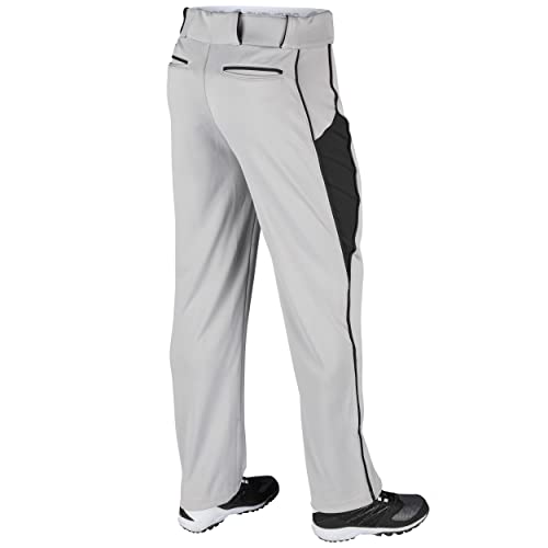 CHAMPRO Adult Triple Crown OB2 Open-Bottom Loose Fit Baseball Pants with Adjustable Inseam and Reinforced Sliding Areas , Grey,black, Medium