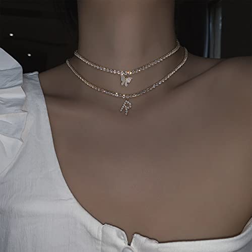 Rose Gold Initial Necklaces for Women, 14K Rose Gold Plated Tennis Chain Necklace Cubic Zirconia Initial Tennis Necklace, Bling CZ Letter Tennis Necklace for Women Initial R Necklace